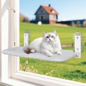 Cat Window Perch, Cat Hammock with 4 Suction Cups Easy to Assemble, Reversible Cover with Two Different Kinds of Fabrics, Sturdy Metal Frame