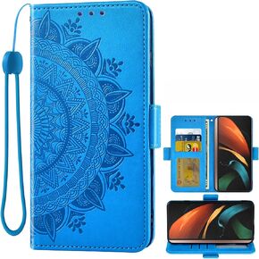 Asuwish Compatible with Samsung Galaxy Z Fold 2 5G 2020 Wallet Case Credit Card Holder Flip Purse Accessories Wrist Strap Stand Slot Cell Phone Cover for Gaxaly ZFold2 Z2 Fold2 ZFold25G Women Men Blue