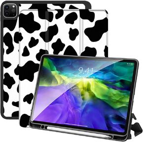 متوافق مع حافظة iPad Pro مقاس 12.9 بوصة، الجيل السادس/الخامس/الرابع/الثالث (2022/2021/2020/2018) حامل أقلام الرصاص، حافظة خلفية من مادة TPU، غطاء للنوم/الاستيقاظ التلقائي مع شحن قلم iPad الثاني - أسود أرجواني ليوبارد الفهد in Kuwait