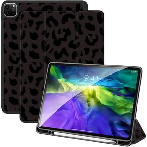 Compatible with iPad Pro 12.9 Inch Case,6th/5th/4th/3rd Gen(2022/2021/2020/2018) Pencil Holder,TPU Back Case,Auto Sleep/Wake Cover with iPad 2nd Pencil Charging-Black Purple Leopard Cheetah