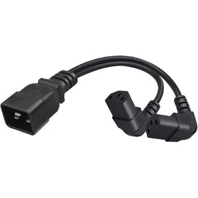 0.32M/1FT C20 to C13 up Bend Elbow Design Y Splitter Power Plug Cable，PDU/UPS Plug C20 to Dual C13 Power Adapter Conversion Cable