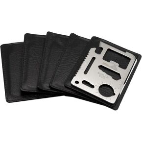 (5-Pack, Silver) Ninja Outdoorsman 11 in 1 Stainless Steel Credit Card Pocket Sized Survival Multi-Functional Gadget Tool - Great Gift or Stocking Stuffer for Camping, Hiking or Emergency