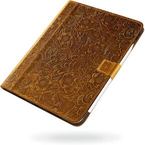 Gexmil Case for iPad Pro 11 Inch,4th/3rd/2nd/1st Generation Cover 2022/2021/2020/2018 Genuine Leather Cover Auto Sleep/Wake,Cowhide Folio Cover with Adjustable Stand with Buckle,Flower Brown