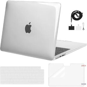 MOSISO Compatible with MacBook Air 13 inch Case 2024 2023 2022 M3 A3113 M2 A2681 Touch ID, Plastic Hard Case&Keyboard Cover&Screen Film&Phone Lanyard for MacBook Air 13.6 inch Case M2 M3,Crystal Clear