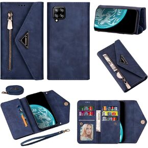 Binguowang Crossbody Wallet Case for Galaxy A12 Zipper Wallet Case [PU Leather] [7 Card Solt] [Wrist Strap] with Shoulder Strap for Samsung Galaxy A12 5G 6.5 inch. (Wind Red)