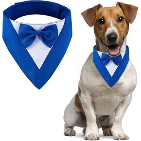 1 PC Dog Tuxedo Bandana, Dog Wedding Bandana Collar Adjustable Pet Party Bandana Collar with Bow Tie for Pets Dogs, Blue XS