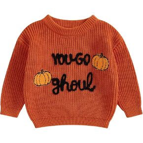 Kids Toddler Halloween Sweater Boys Girls Pumpkin/Ghost Embroidery Long Sleeve Knit Sweater Pullover Sweatshirt Top