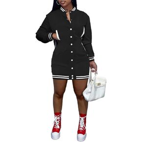 Remelon Women's Sports Casual Baseball Dresses Preppy Short Sleeve Button Down Bodycon Short Streetwear Dress Loungewear