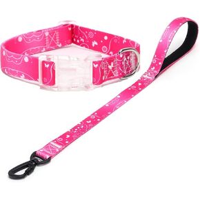 Dog Collar and Leash Set Cute Floral Pattern Dog Collar Gift for Puppy Small Medium Large Boys Girls Dogs (NO6, L)