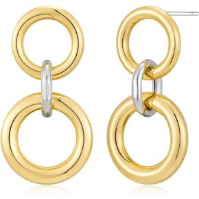 Two Tone Geometric Dangle Earrings for Women Gold and Silver Trendy Drop Earrings Hypoallergenic Lightweight Dangle Earrings