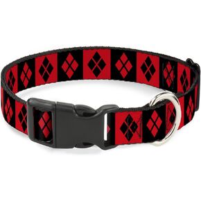 Buckle-Down Harley Quinn Diamond Blocks Ec = Harley Quinn 3Diamond Blocks Plastic Clip Collar, Large/15-2 6"