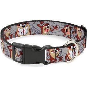 Buckle-Down Plastic Clip Collar - Tasmanian Devil Expressions Gray Swirl - 1.5" Wide - Fits 13-18" Neck - Small