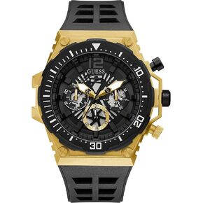 GUESS Mens Sport Multifunction 48mm Watch – Blue Stainless Steel Case with Blue Skeleton Dial & Blue Silicone Strap
