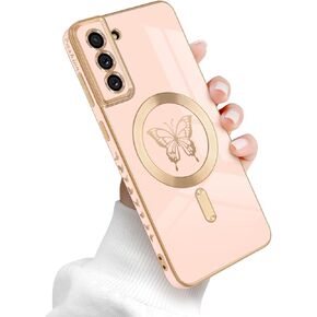 for Samsung Galaxy S21 Plus 5G Magnetic Case, Cute Butterfly Plating Edge Case with MagSafe for Women Girls Men Soft TPU Bumper Shockproof Protective Cover for Samsung Galaxy S21 Plus-Purple