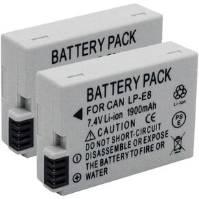 LP-E8 Rechargeable Lithium Ion Battery Pack, 2-Pack Battery, Compatible with Canon EOS Rebel T2i, T3i, T4i, T5i,550D, 600D, 650D, 700D, Kiss X4, X5, X6i, X7i Cameras &More(Not for T2 T3 T4 T5)