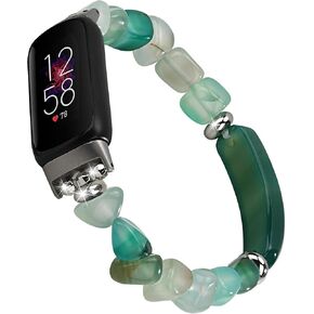 Crystal Beads Stretch Watch Band Compatible for Fitbit Luxe, Handmade Good Luck Energy Chakra Stone Beaded Band for fitbit Luxe