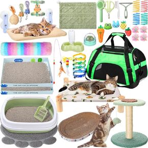40 Pcs Kitten Starter Kit for Indoor Cats Include Cat Litter Box, Interactive Cat Toys, Cat Collars, Cat Hammock Bed, Cat Carrier, Nail File, Feed Bowls and More for Cats Supplies Accessories