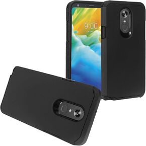 Z-GEN - for LG Stylo 5 (2019), Stylo 5X, Stylo5+ Plus, LM-Q720, LM-L722DL - Rubberized Hybrid Phone Case + Tempered Glass Screen Protector - AH2 Black