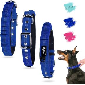 PUPTECK Heavy Duty Dog Collar with Handle Bungee for Small Medium Large Dogs, Tactical Dog Training Collar for Easy Control, Reflective Padded Dog Collars for Walking Running, Turquoise, M