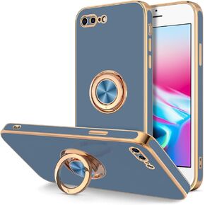 Hython Case for iPhone 8 Plus Case & iPhone 7 Plus Case Ring Holder Stand Magnetic Kickstand, Plating Rose Gold Edge Soft TPU Bumper Cover Shockproof Protective Phone Cases for Women Girls Boys, Black