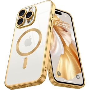 حافظة BENTOBEN لهاتف iPhone 16 Pro، حافظة هاتف iPhone 16 Pro مع MagSafe، غطاء واقٍ ممتص للصدمات ناعم مطلي بالكهرباء ومطلي مغناطيسي شفاف لهاتف iPhone 16 Pro 6.3 بوصة 2024، ذهبي