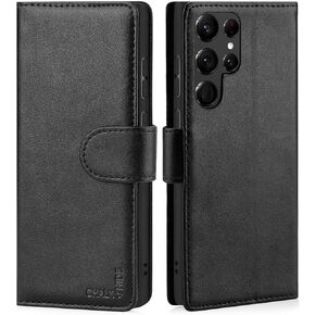 CHALK & HIDE - غطاء محفظة من الجلد الحقيقي لهاتف Samsung Galaxy S22 Ultra، تصميم من الجلد الحقيقي مع فتحة للبطاقة، إغلاق مغناطيسي وحامل مدمج - أسود