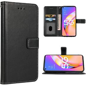 Compatible with Oppo A74 5G/A54 5G Wallet Case Wrist Strap Lanyard and Leather Flip Card Holder Stand Cell Accessories Mobile Folio Phone Cover for A93 5G/A93S 5G Women Men Black