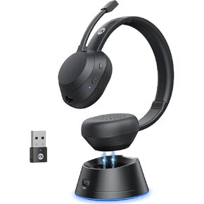 Wireless Headset, Wireless Headphones with Mic(AI Noise Cancelling), 65 Hrs Working Time with USB Dongle, Wireless Headset with Mic for Work from Home/Computer/Laptop/PC/iPhone/Android
