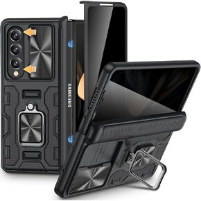 VEGO for Galaxy Z Fold 4 Case with Magnetic Kickstand, Built-in Privacy Screen Protector Hinge Protection & Slide Camera Cover Full-Body Protective Phone Case for Samsung Galaxy Z Fold 4 5G - Black