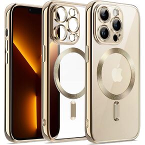 حافظة JETech ناعمة وشفافة لهاتف iPhone 13 Pro Max مقاس 6.7 بوصة، حماية كاملة لعدسة الكاميرا، متوافقة مع الشحن اللاسلكي MagSafe، غطاء هاتف TPU مطلي بالكهرباء مقاوم للصدمات (ذهبي) in Saudi Arabia