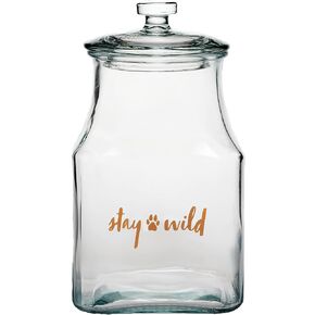Amici Home, Stay Wild Glass Canister Square Jar, Dog and Cat Food Storage Container, Food Safe, Airtight Lid with Handle and Plastic Gasket, 52 Ounces, Glass Organization Durable