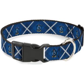 Buckle-Down Dog Collar Plastic Clip Harry Potter Ravenclaw Crest Plaid Blues Gray 15 to 24 Inches 1.0 Inch Wide