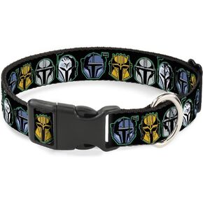 Star Wars Dog Collar with Plastic Clip, Quick Release, Easy Adjustable, The Mandalorian Helmets, 15 to 24 Inches 1.0 Inch Wide