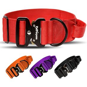 2 Inch Tactical Dog Collar with Handle for Training, Hunting, and Pet Control, Heavy Duty and Durability Military Nylon with Metal Buckle, Large D-Ring Attachment (Small, Purple)
