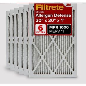 Filtrete 20x30x1 Air Filter MPR 1000 MERV 11, Allergen Defense, 6-Pack (exact dimensions 19.81x29.81x0.81)