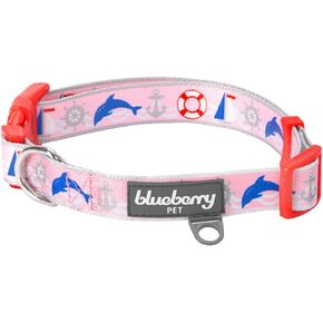Blueberry Pet Essentials 5 Patterns Smart Chic Bon Voyage Ocean Scenery Dolphin Designer Adjustable Dog Collar, Small, Neck 12"-16"