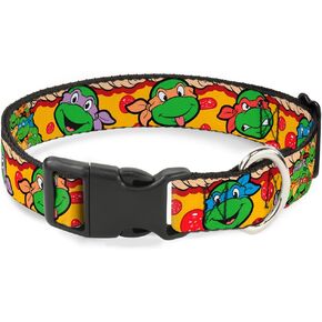Buckle-Down "Classic TMNT 4-Turtle Faces Peperroni Pizza/Group Pose" Plastic Clip Collar, 1"/15-26"/Large