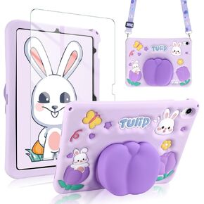 Coolden for iPad 10th Generation Case for Kids 10th Gen iPad Case with Screen Protector Shoulder Strap Cute Purple Tulip Kickstand Heavy Duty Protective Case for iPad 10th Gen Case 10.9" (2022) in Kuwait