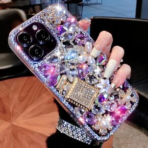 Compatible with iPhone 14 Pro Max Bling Glitter Case Luxury Cute Sparkle Rhinestone Diamond Girly Protective Phone Cover Case for Women Girl (Purple, iPhone 14 Pro Max)
