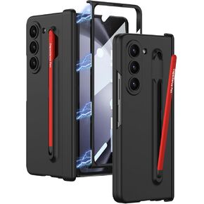 NINKI Compatible for Samsung Galaxy Z Fold 6 Case with S Pen Holder & Slim Red S Pen, Magnetic Hinge Case for Samsung Z Fold 6 Case Screen Protector, Z Fold6 Case Galaxy Fold 6 5g Phone Case Black