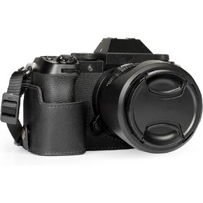 Mega Gear Genuine Leather Half Camera Case for Fujifilm X-S20 - Stylish and Protective Digital Photography Bag - Black