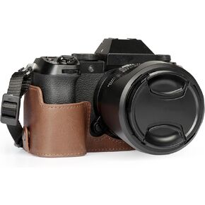 Mega Gear Genuine Leather Half Camera Case for Fujifilm X-S20 - Stylish and Protective Digital Photography Bag - Black