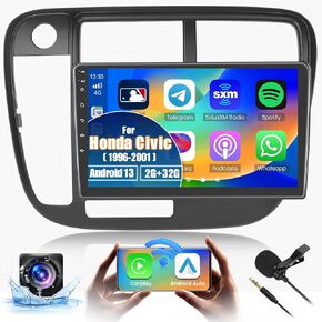 [2+64G] Ohradio Android 13 Car Stereo for Honda Civic (LHD) 1996-2001 with Wireless Carplay Android Auto, 9" Touch Screen Car Radio with Mirror Link GPS WiFi Bluetooth SWC Backup Camera FM Mic
