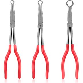 TOOLEAGUE 5Pcs Extra Long Needle Nose Pliers Set, 11" Long Reach Straight Pliers,45/90 Degree Bent Nose Pliers,Diagonal Pliers and O-shape Tip Craft Repairing Tool