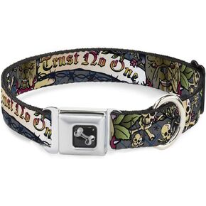 Buckle-Down Dog Collar Seatbelt Buckle Trust No One Gray, 1" Wide - Fits 11-17" Neck - Medium (DC-W32003-M)