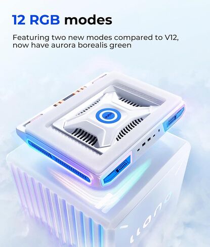 مبرد الكمبيوتر المحمول llano V10 للألعاب، حامل لوحة تبريد للكمبيوتر المحمول RGB مع مروحة تبريد توربو خارجية قوية مقاس 4.72 بوصة، كمبيوتر تبريد سريع 13-17.3 بوصة، التحكم في الأزرار، 3 حامل قابل للتعديل، 4 منافذ USB C&A in Kuwait