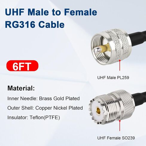 XRDS -RF RG316 UHF Male to UHF Female Coaxial Cable 6FT – CB Antenna Cable PL 259 UHF Male to UHF Female SO239 Cable, 50 Ohm Low Loss for HAM Radio Antenna in Saudi Arabia