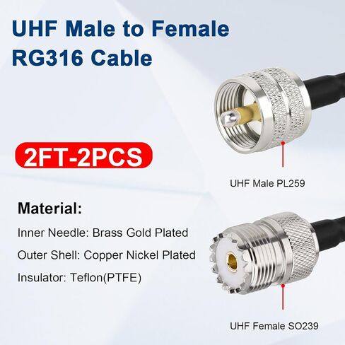 XRDS -RF RG316 UHF Male to UHF Female Coaxial Cable 6FT – CB Antenna Cable PL 259 UHF Male to UHF Female SO239 Cable, 50 Ohm Low Loss for HAM Radio Antenna in Saudi Arabia