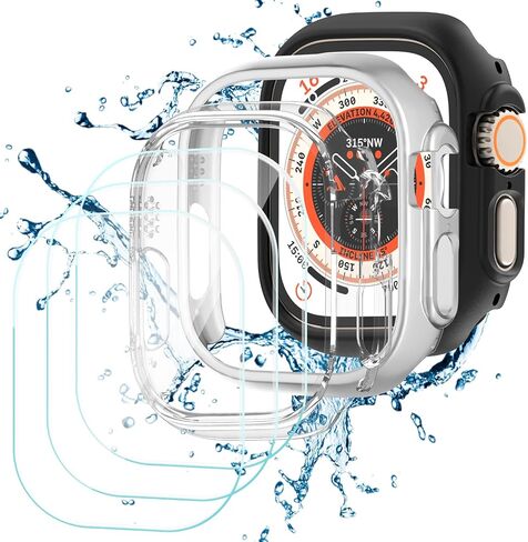 for Apple Watch Ultra Case 49mm, 3+3 Pack All-Around Protective Shockproof PC Hard Bumper Cover + Tempered Glass Screen Protector Set for iWatch Ultra 49mm Men Women (Black+Starlight+Clear) in Saudi Arabia