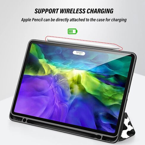متوافق مع حافظة iPad Pro مقاس 12.9 بوصة، الجيل السادس/الخامس/الرابع/الثالث (2022/2021/2020/2018) حامل أقلام الرصاص، حافظة خلفية من مادة TPU، غطاء للنوم/الاستيقاظ التلقائي مع شحن قلم iPad الثاني - أسود أرجواني ليوبارد الفهد in Kuwait